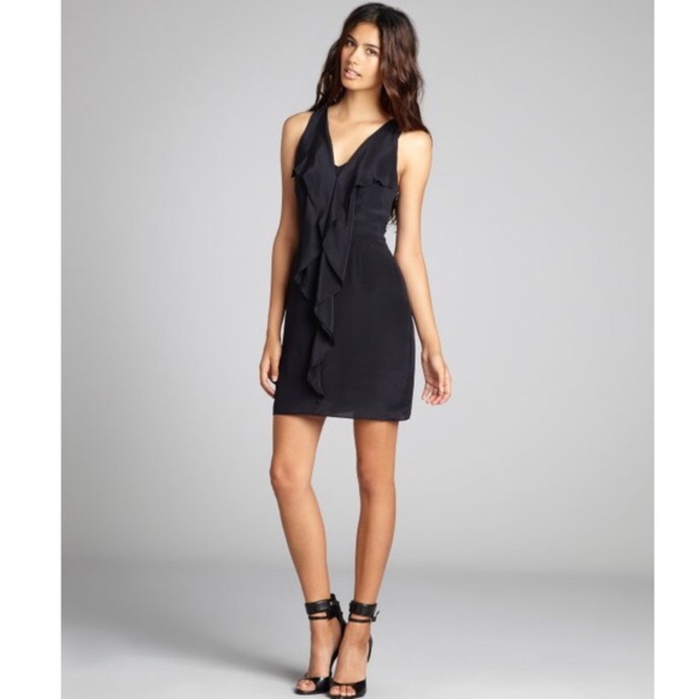 GREYLIN | Silk Navy Ruffle Dress